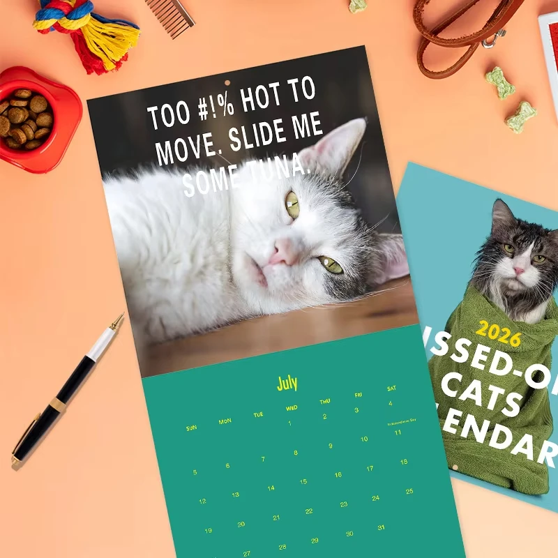 1 Stuks Pissed Off Katten Kalender 2026-12 - Grappige Kat Muur Kalender Creatieve Kalender 12 Maanden Kat Kalender met Lelijke Kat voor Notities