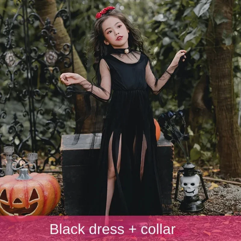Fantasia de noiva fantasma, vestido de noiva zumbi, fantasia de halloween para crianças, meninas, preto e branco, fantasia de bruxa, diabo escuro, vestido de noiva fantasma