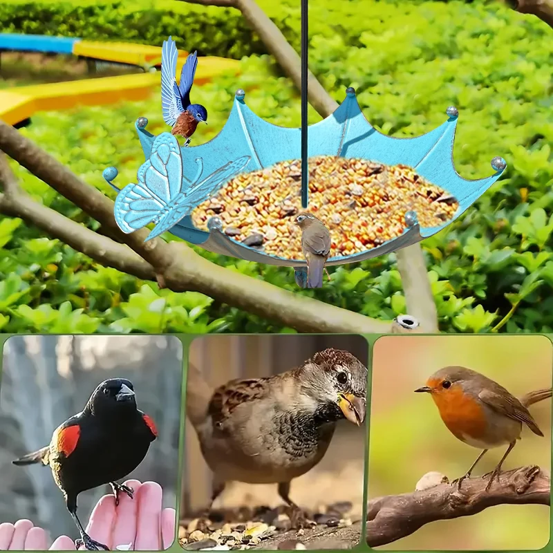 1개 빈티지 나비 모양 금속 새 모이통, 야외 걸이형 새 목욕통 및 정원 장식