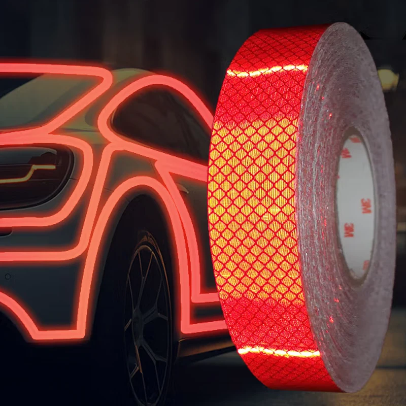 3M 4092 Red Diamond Grade Reflective Sticker Full Prism Film Car Bike EV Safety Warning Strip