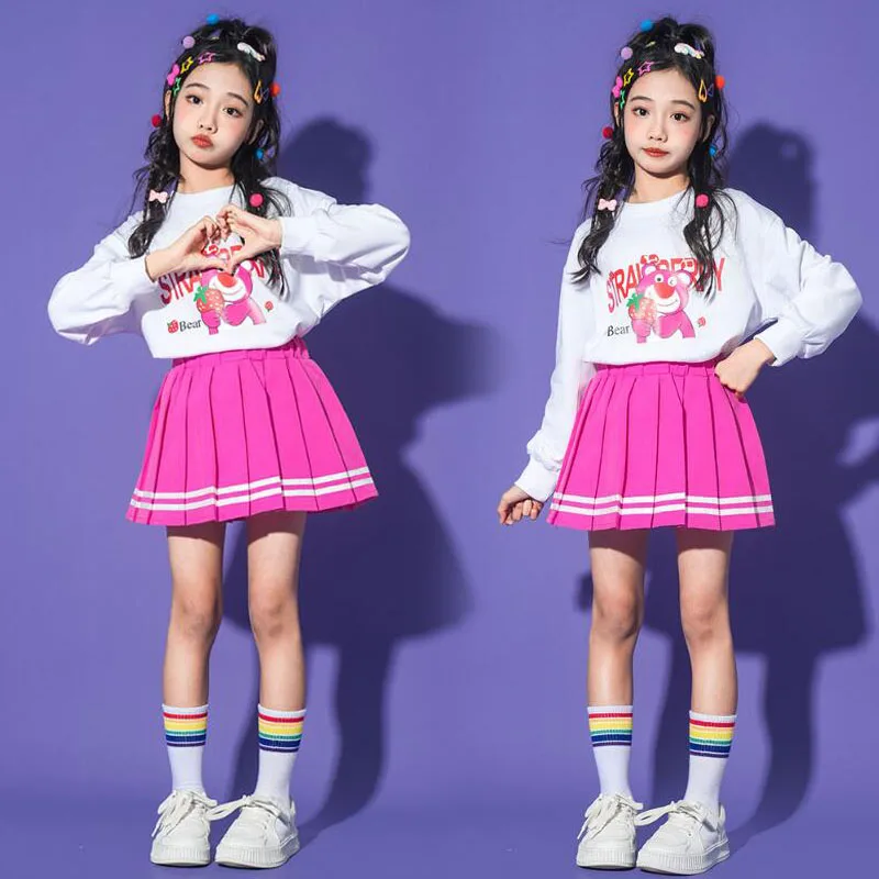 Hip Hop Clothing Kids Sweatshirt Tops Street Dance Outfits Mini Skirts Girls Cheerleading For Children Jazz Costumes Clothes Set