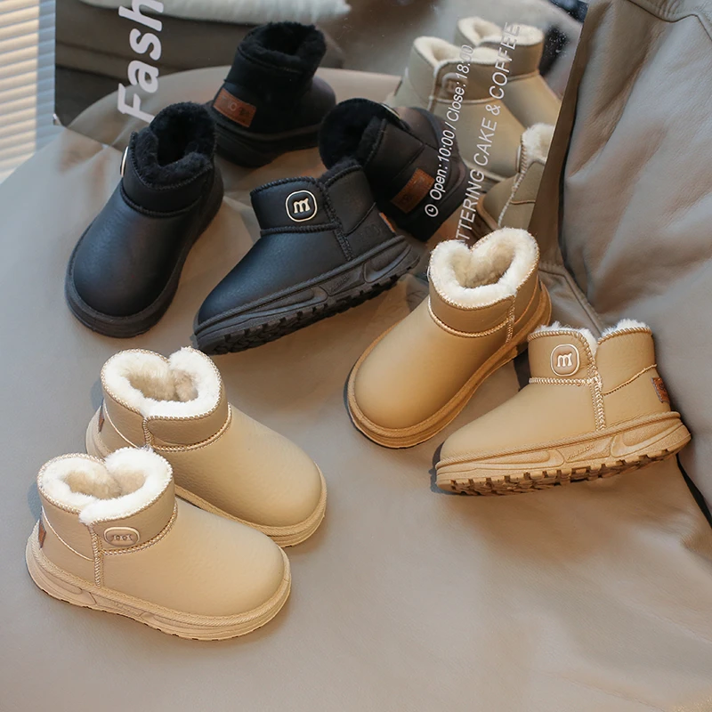 Kids Classic Fleece Lined Snow Boots, Toddler Warm Winter Ankle Boots with Pull Tab, Non-Slip Thick Sole Boys Girls Boots
