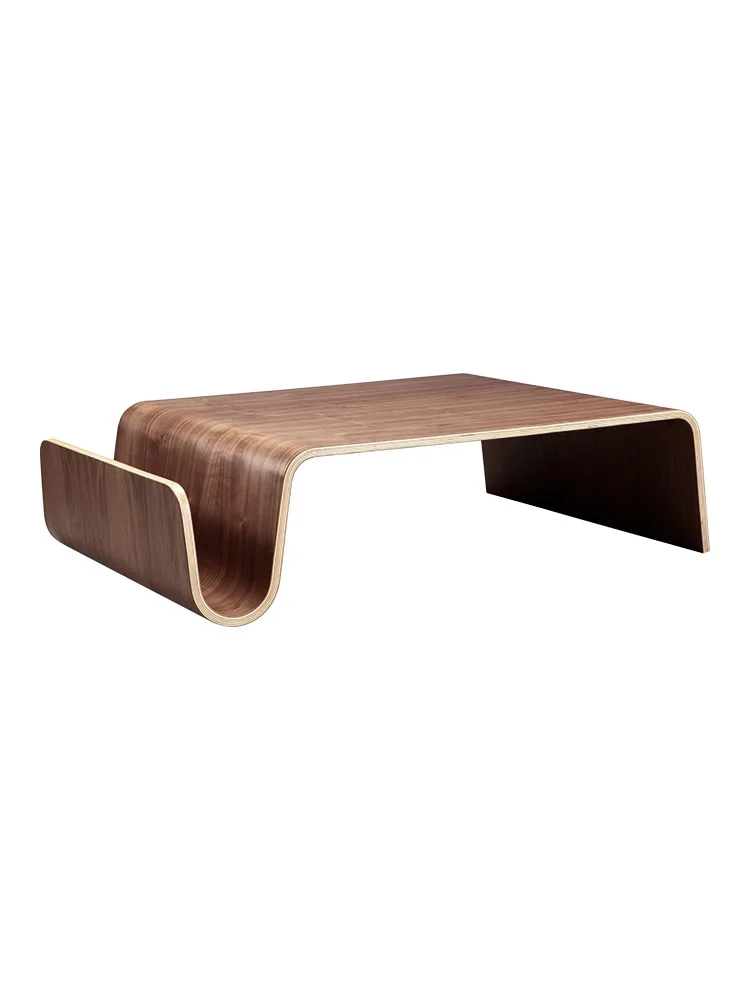 Living room simple Japanese N-shaped curved wood tatami solid wood coffee table, storage large N-shaped sofa  side table