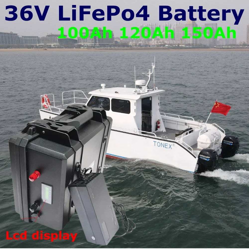 

12S Lithium iron phosphate marine battery 36V 100Ah 120Ah 150Ah with Bluetooth BMS APP 3600W for Ttrolling Motor Propeller Boat
