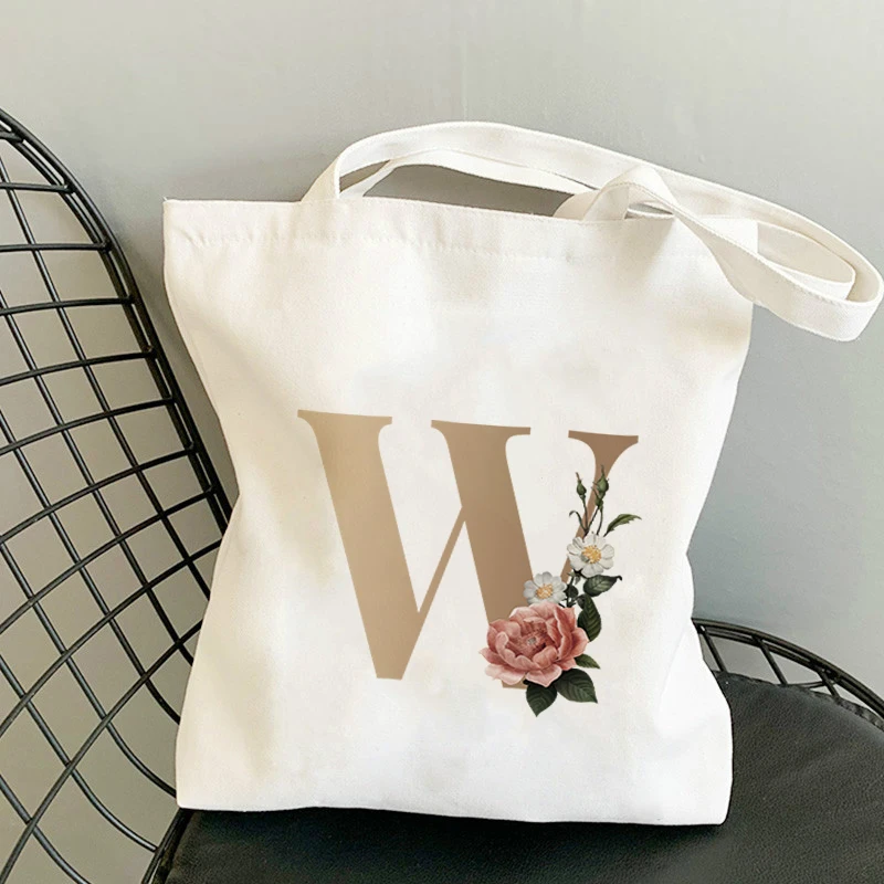 Flower Letter Canvas Tote Bag Reusable Casual Women Shoulder Bag Eco Harajuku Shooper Bags for Ladies Drop Shipping Bolso Mujer