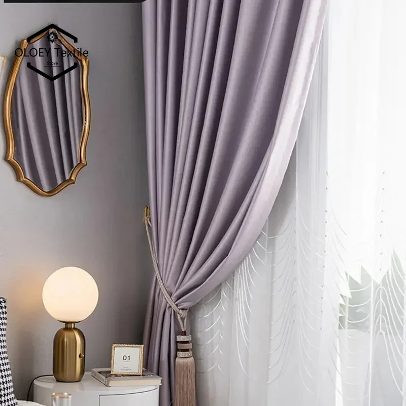 

Nordic Purple Tulle Curtains for Living Dining Room Bedroom High Precision Light Luxury Simple Satin Fabric Window Sheer Drapes