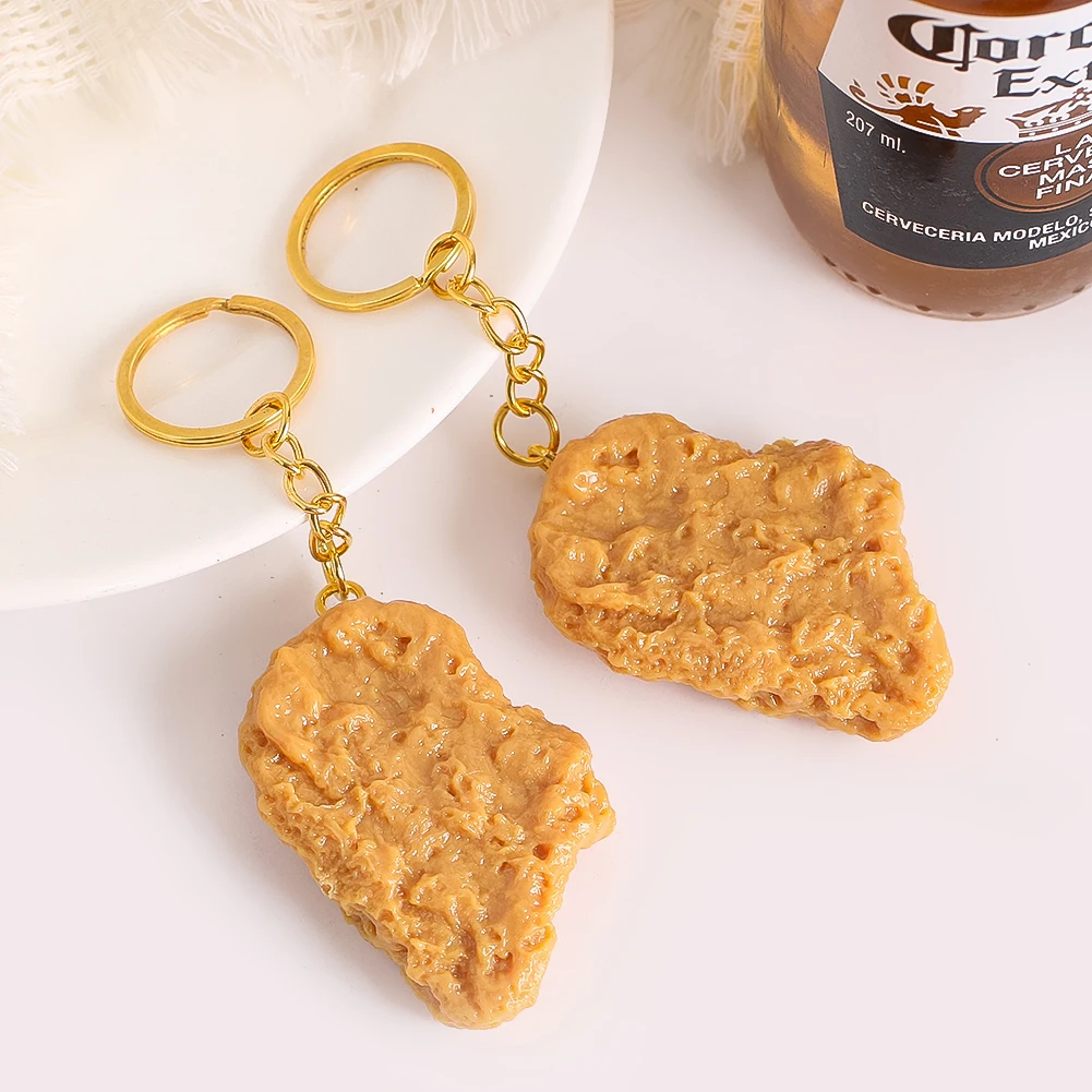 Simulated Fried Chicken Nuggets Key Chain Creative Food Pendant Jewelry Backpack Pendants Vehicle Charms Giveaway Gifts