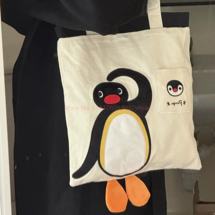Borsa a tracolla autentica Pingu Penguin 'Tiny Feet' - Nuova borsa a tracolla casual alla moda in tela carina da donna, regalo di Natale
