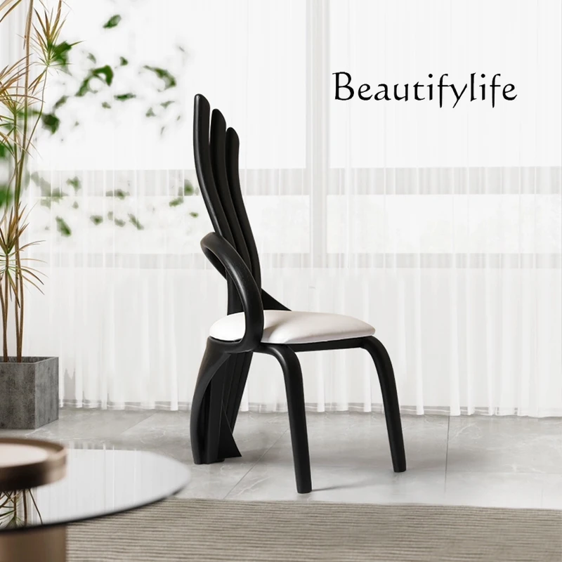 

Italian light luxury dining chair wabi wind home high-end solid wood back chair designer creative dining table chair
