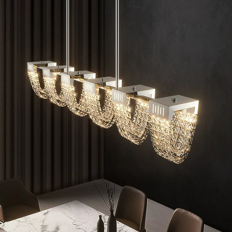 

AiPaiTe Luxury Dining room chandelier light simple LED crystal table bar kitchens lamp minimalist style Italian long chandelier