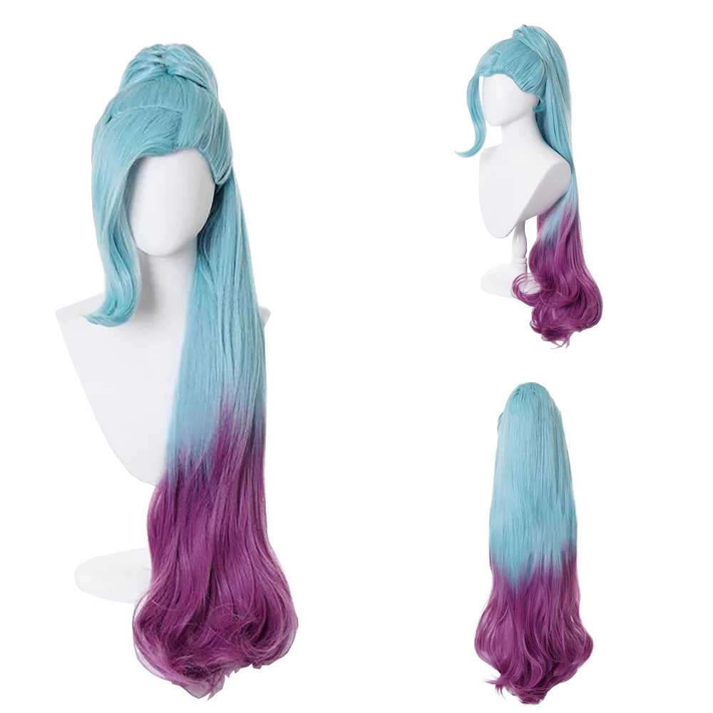 

High-Quality Game Lol Starlight Singer Seraphine Cosplay Synthetic Hair Blue And Purple Gradient Long Curly Hair Daily Party Wig