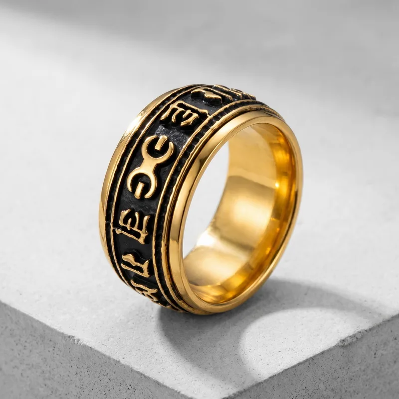 Anillos Casuales de Acero Inoxidable para Hombre KALEN, Anillo Vintage Inspirado en Runas Sánscritas, Adornos para los Dedos, Joyería de Moda, Regalos para Fiestas