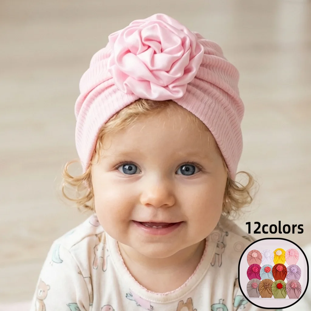 

Детские шапочки-тюрбаны с рюшами и цветочным узором, хлопковые шапочки с узлом для малышей, головные уборы для мальчиков и девочек, шапочки-бини для новорожденных, детские аксессуары