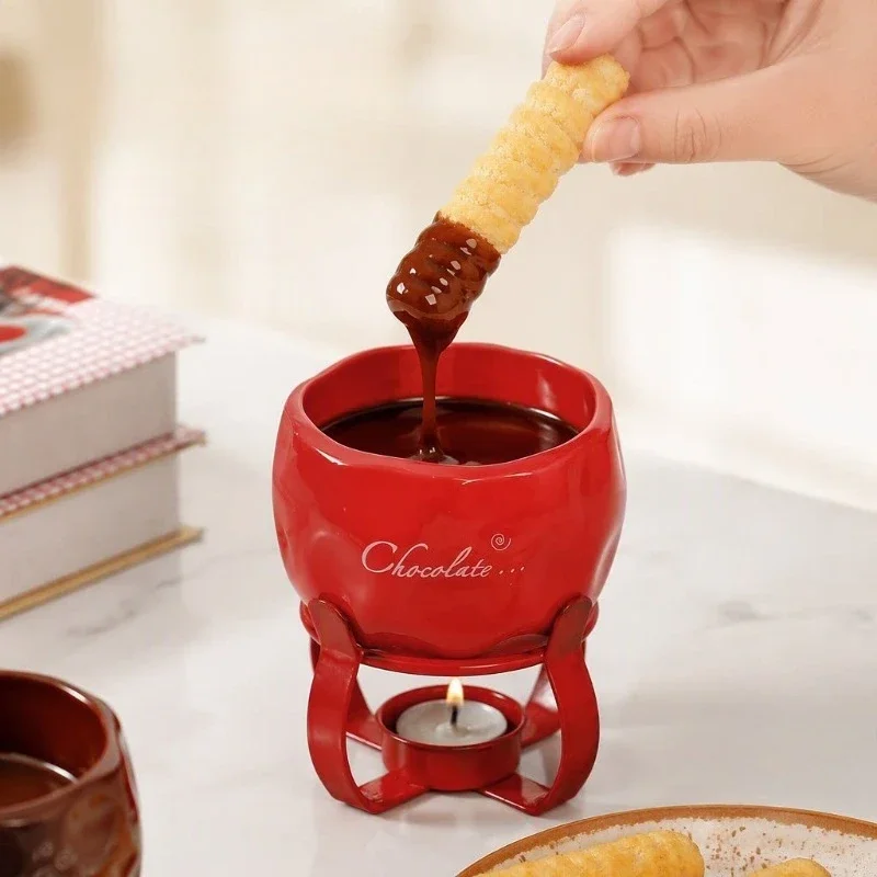 Ceramic Mug with Split Hot Pot Holder, Chocolate Cup, Swiss Ice Cream Hot Pot Cup, Cheese and Cheese Hot Pot Cup with Fork