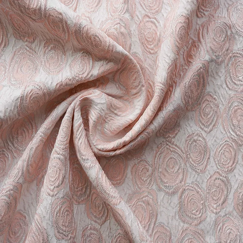 

Rose Embossed Bubble Pink Yarn Dyed Jacquard Fabric Women's Flower Dress Shirt Diy Making Fabric