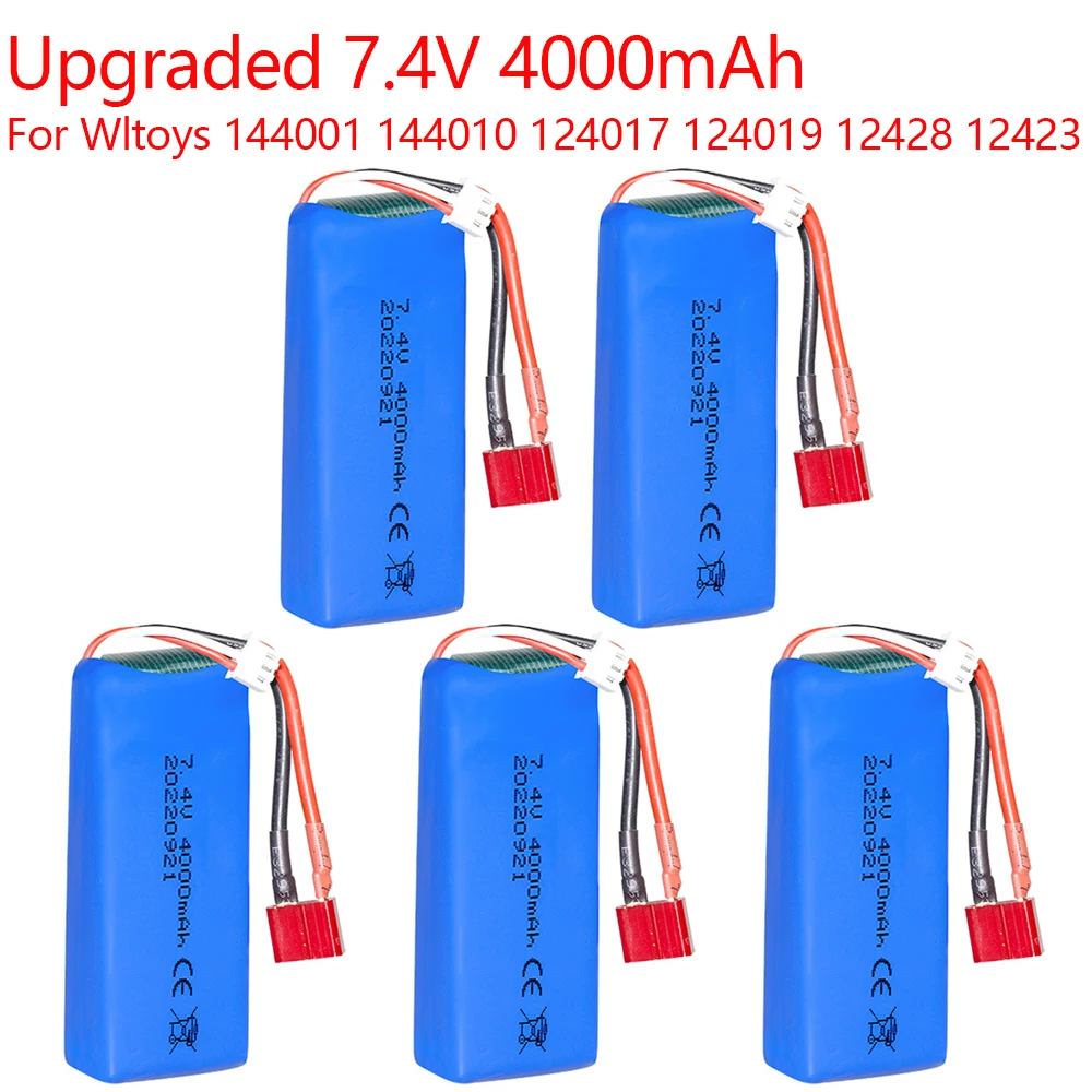 7.4V 4000mAh Lipo battery FOR Wltoys 144001 144010 124017 124019 12428 12423 7.4V Upgraded battery T PLUG for RC cars boat parts