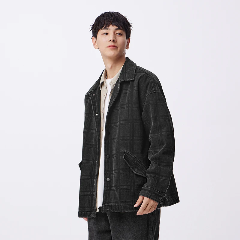 Chaqueta Semir para hombre, camisa holgada de otoño 2025, Top versátil, abrigo vaquero a cuadros Vintage