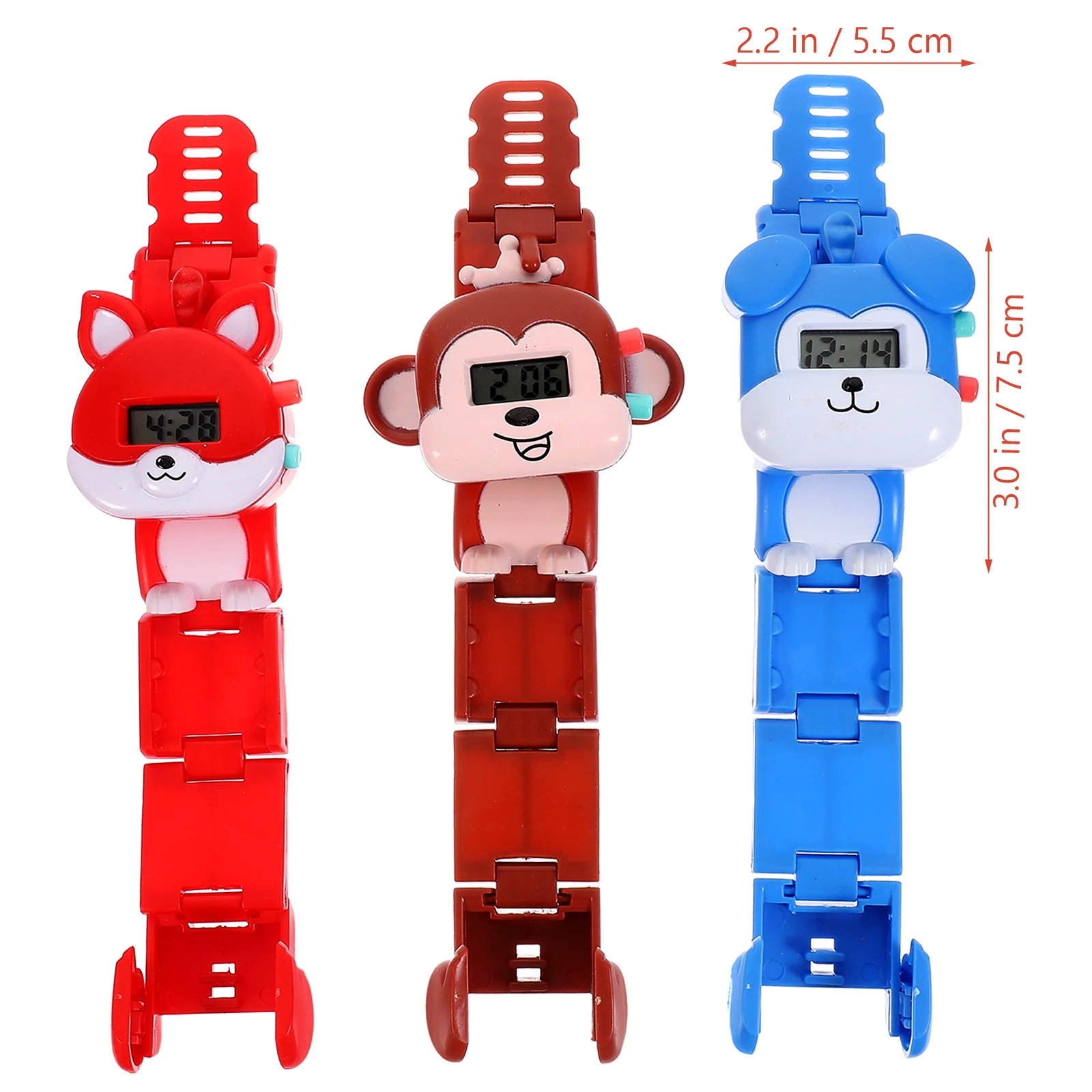3Pcs Watch Electronic Pet Shape Deformable Wristwatch Gift for Lightweight Easy Carry Watch for Students