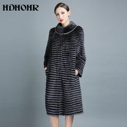 HDHOHR 2026 High Quality Natural Mink Fur Coat Women Winter Warm Fox Fur Decorate Knitted Real Mink Fur Jacket Fashion Female