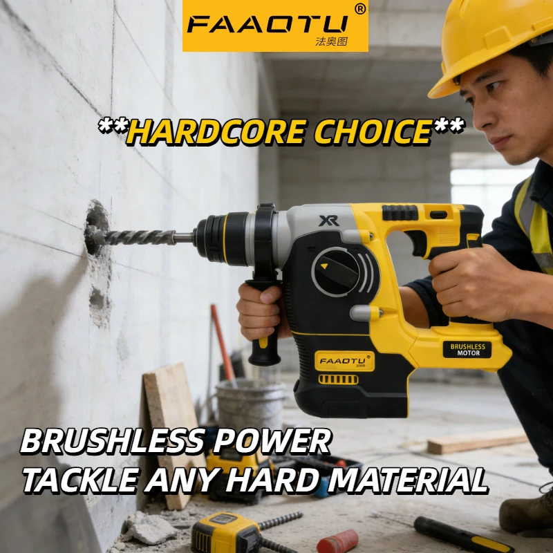 

FAAOTU DCH273 Brushless Rotary Hammer,for DW Battery,2.1J Impact Energy,360°Handle Efficient for Concrete,Brick&Stone Drilling
