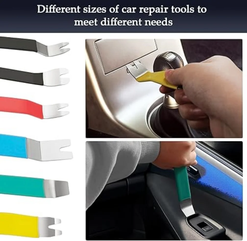 Outil de retrait de garniture automatique 6 pièces, outil de levier de retrait de fixation en acier inoxydable, outil de retrait de panneau pour tableau de bord de panneau de porte de voiture