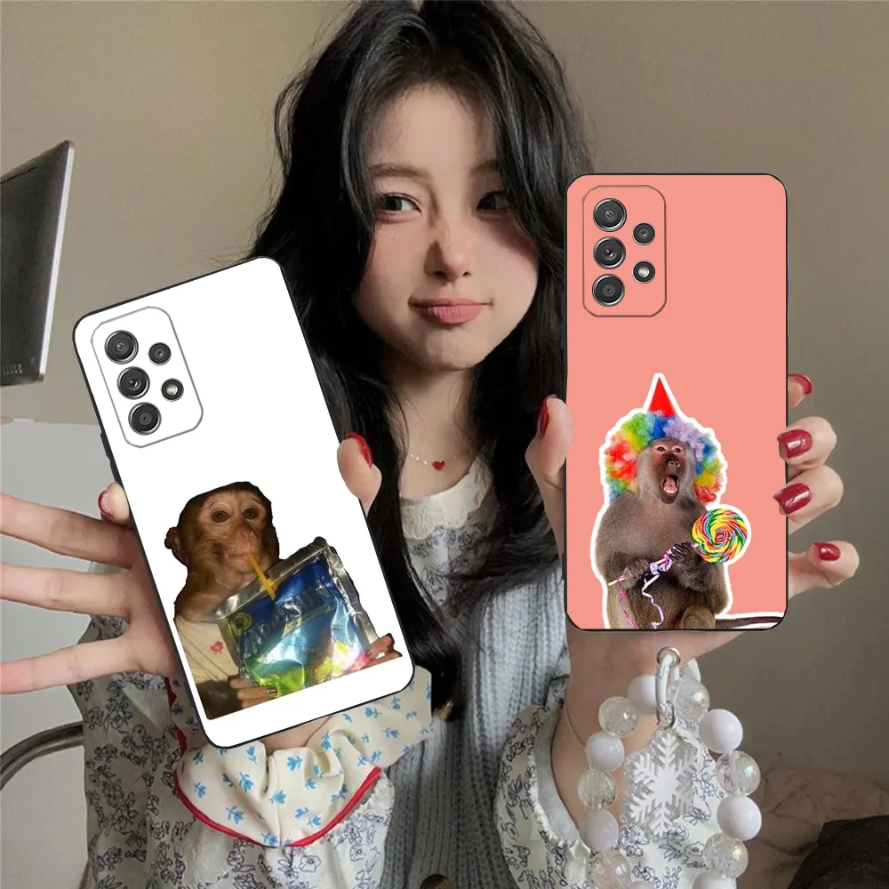 

Monkey Sipping Caprisun Meme Phone Case For Samsung S24,23,22,30,21,10,9,Ultra,Plus,Lite,FE,5G Black Soft Case