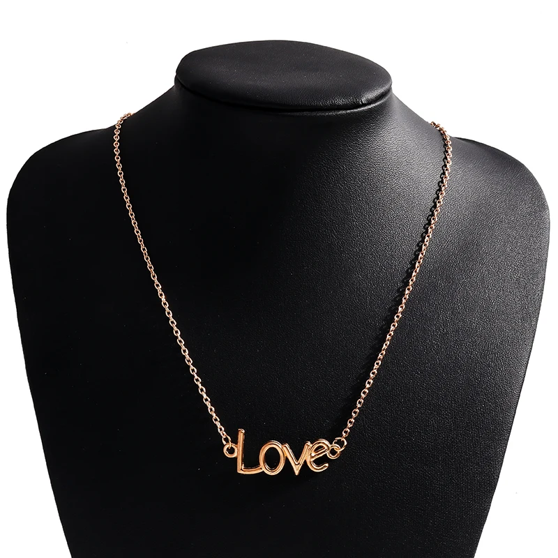 Aihua Goldfarbene Mädchen-Liebesbriefe-Halsketten und Anhänger für Damen, modische Schlüsselbeinkette, prägnante OL-Halsketten, Geburtstagsgeschenke – Detail 5