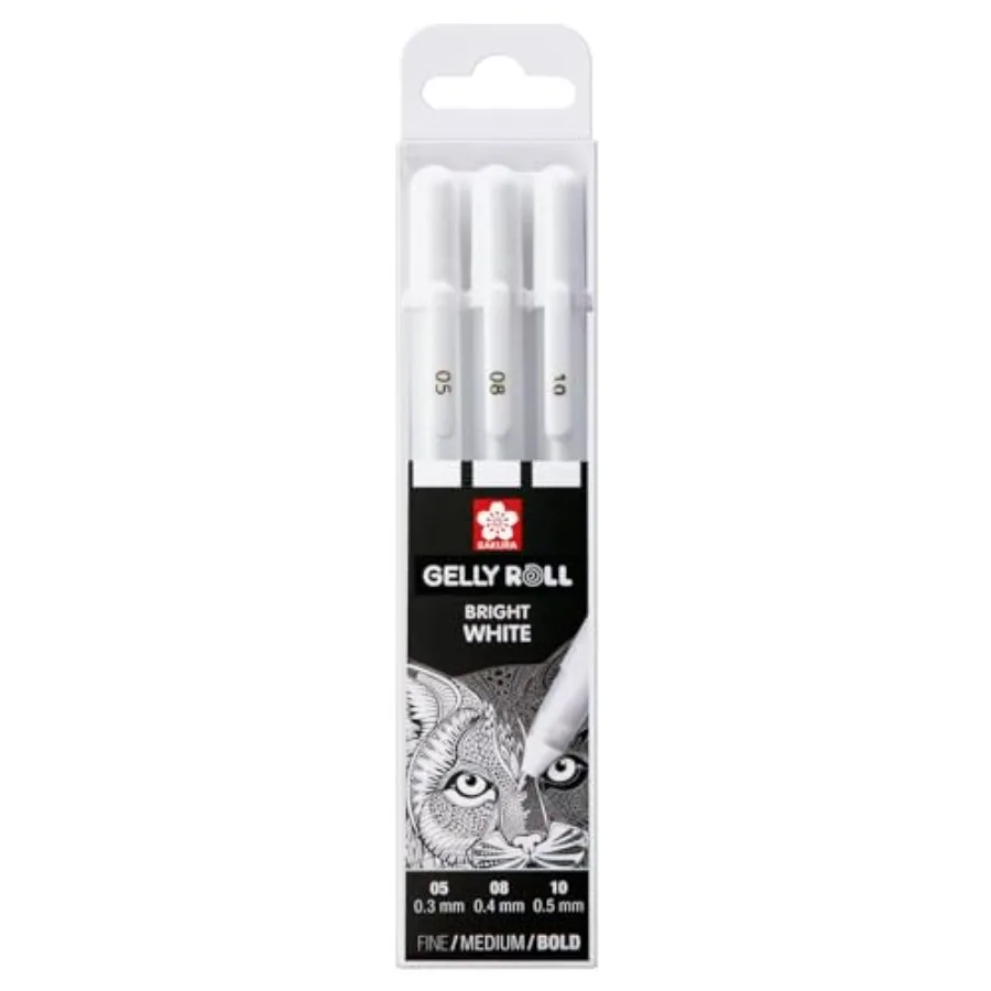 

Gelly Roll Basic White Gel Pen Set of 3, Assorted Sizes Opaque Pens for Highlights, Drawing and Crafts