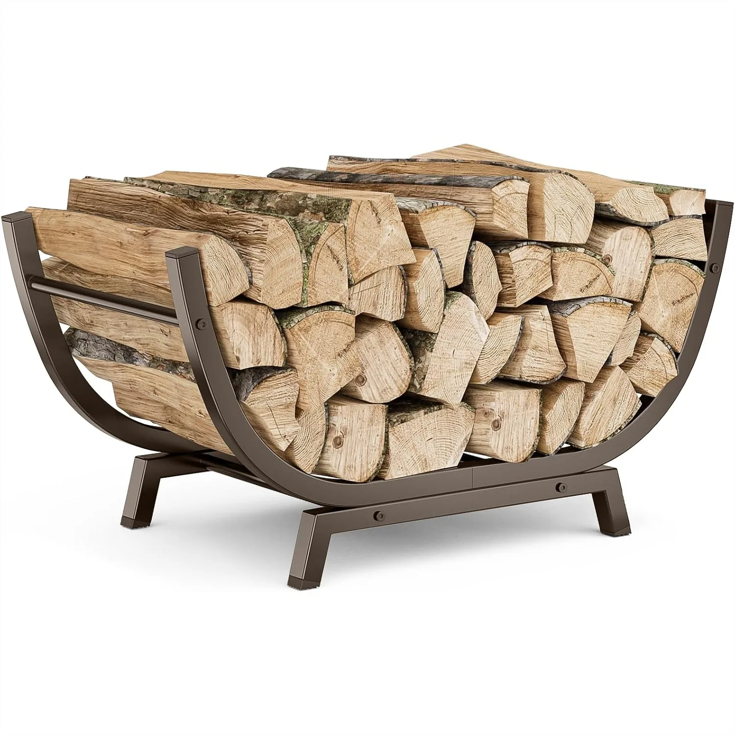 

Firewood Rack 25 inch Indoor Outdoor Metal Firewood Holder with Thickened Trapezoid Base, Waterproof Rustproof, Bronze