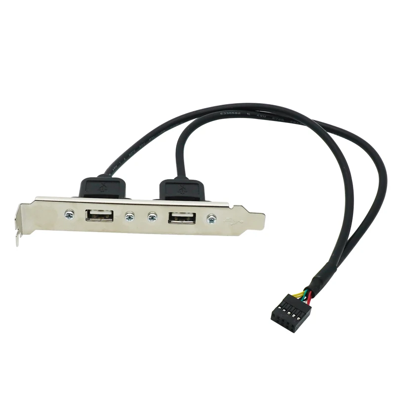 Black 2 Port USB 2.0 Motherboard Rear Panel Expansion Bracket to IDC 9 Pin Motherboard USB Cable Host Adapter