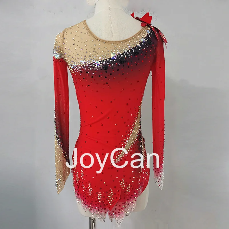 JoyCan-أحجار الراين ثدي جمباز للفتيات والنساء ، سبانديكس ، ملابس رقص أنيقة ، أحمر ، منافسة