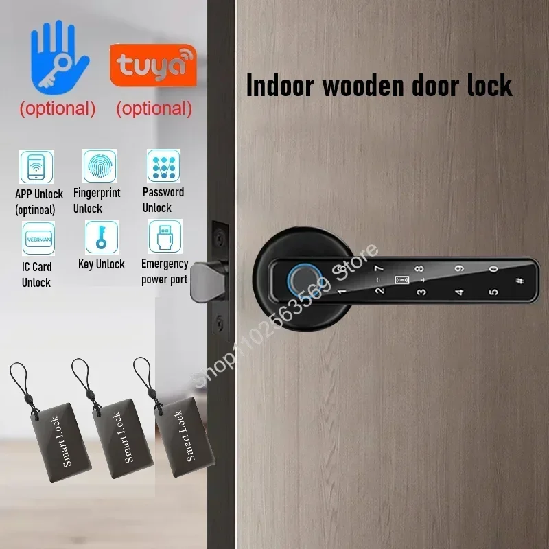 TTlock/Tuya BLE Smart Lock Fingerprint Password RFID IC Card Sensing Single Latch Lock for Indoor Home Wooden Door APP Unlock