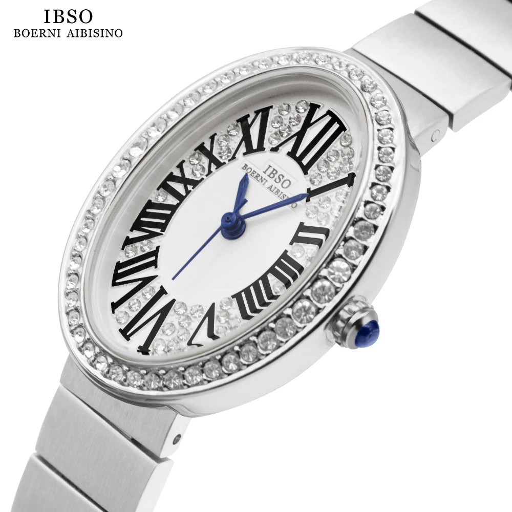 

IBSO New Oval Dial Zircon Luxury Women Quartz Watches Simple Stainless Steel Strap 3ATM Waterproof Watch Ladies Free Shipping