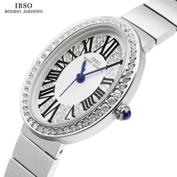 IBSO New Oval Dial Zircon Luxury Women Quartz Watches Simple Stainless Steel Strap 3ATM Waterproof Watch Ladies Free Shipping