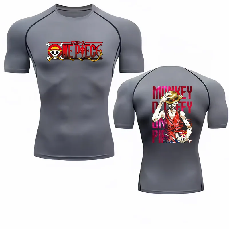 Bandai One Piece Men T-shirt Monkey D Luffy Print Compression Fitness Gym Quick Dry Sport T ShirtComfortableBreathableStreetwear