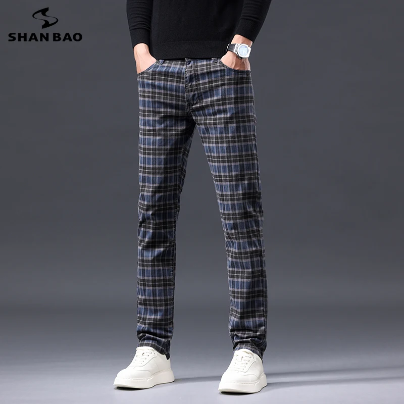 

2024 New Men's Slim Plaid Casual Pants Classic Business Fashion Stretch Trousers Men's Brand Clothing Khaki, Burgundy, Blue