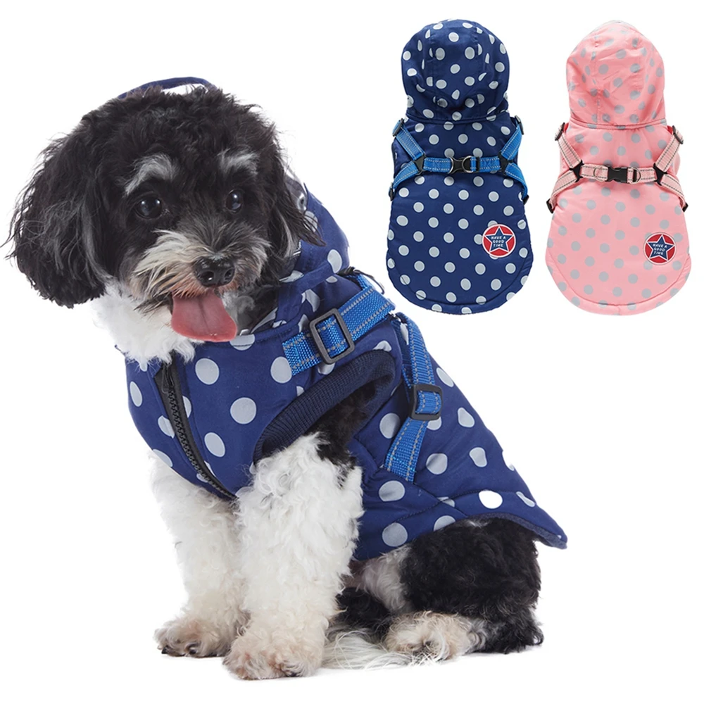 Winter Dog Clothes Pet Dog Coat Jacket With Harness For Small Medium Dogs Thicken Warm Hoodie Chihuahua Yorkies Pet Clothing