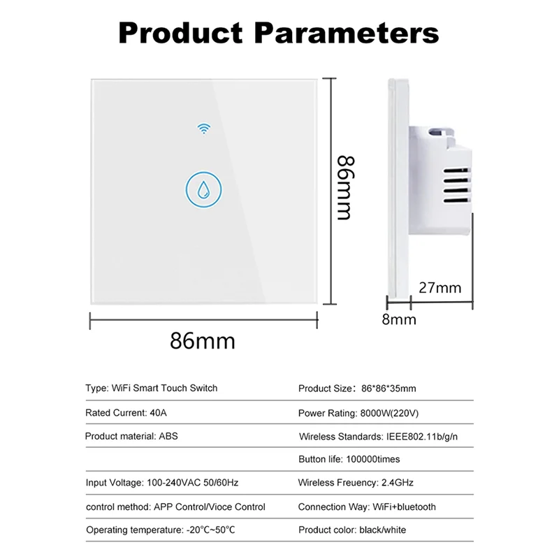 A31R-40A Tuya Smart Wifi Water Heater Boiler Touch Switch Air Conditioner Light Timing EU Wall App For Alexa Home