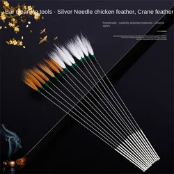 20PCS Chicken Feather Earpick Wax Remover Silver Needle Curette Adult Ear Massage Tools Cleaner Stick Health Care Ear Pick Tools