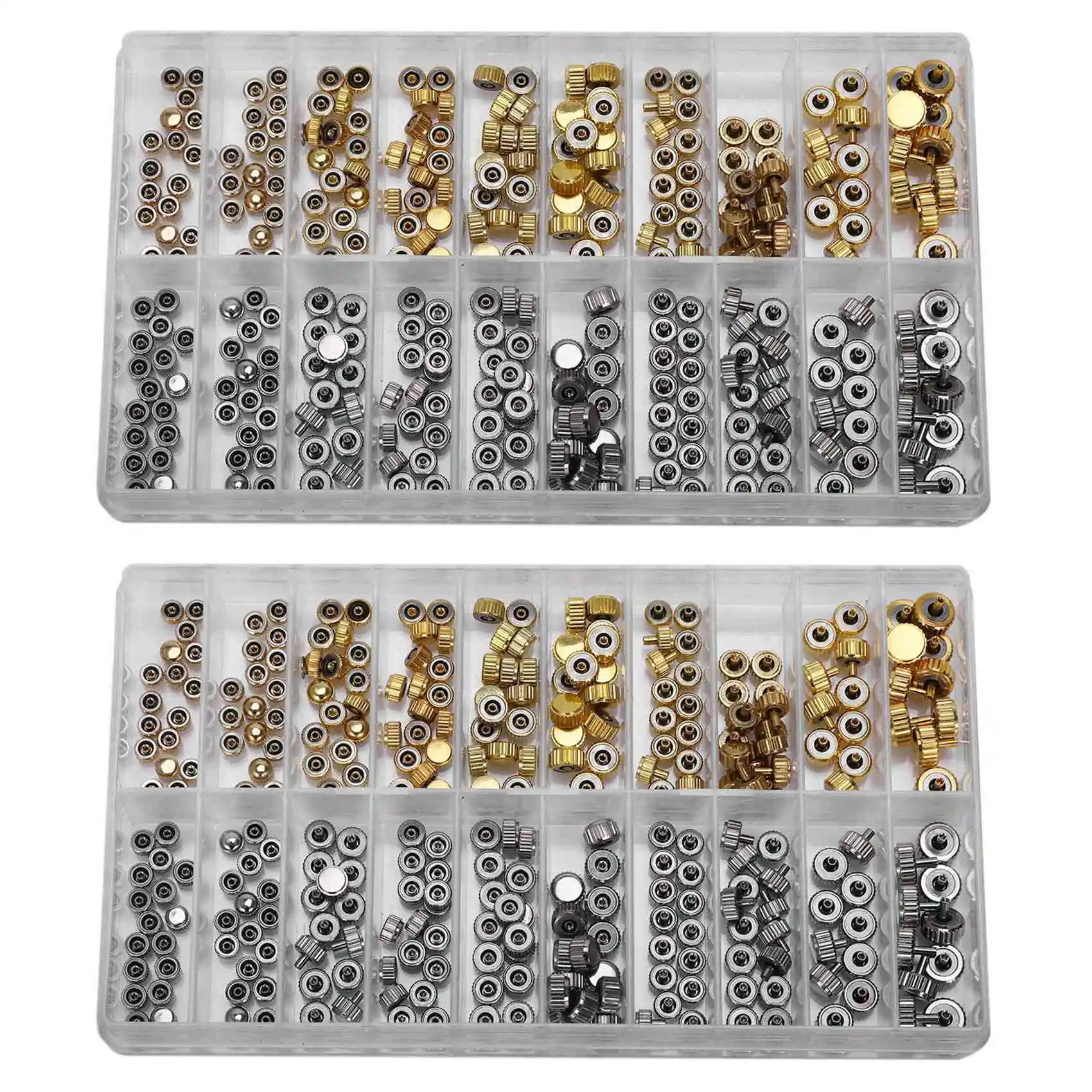 AFOURT-2X Wasserdichte Uhrenkrone Ersatzteile Sortiment Gold & Silber Kuppel- und Flachkopf-Uhrenreparatur-Werkzeugset für Uhrmacher – Detail 4