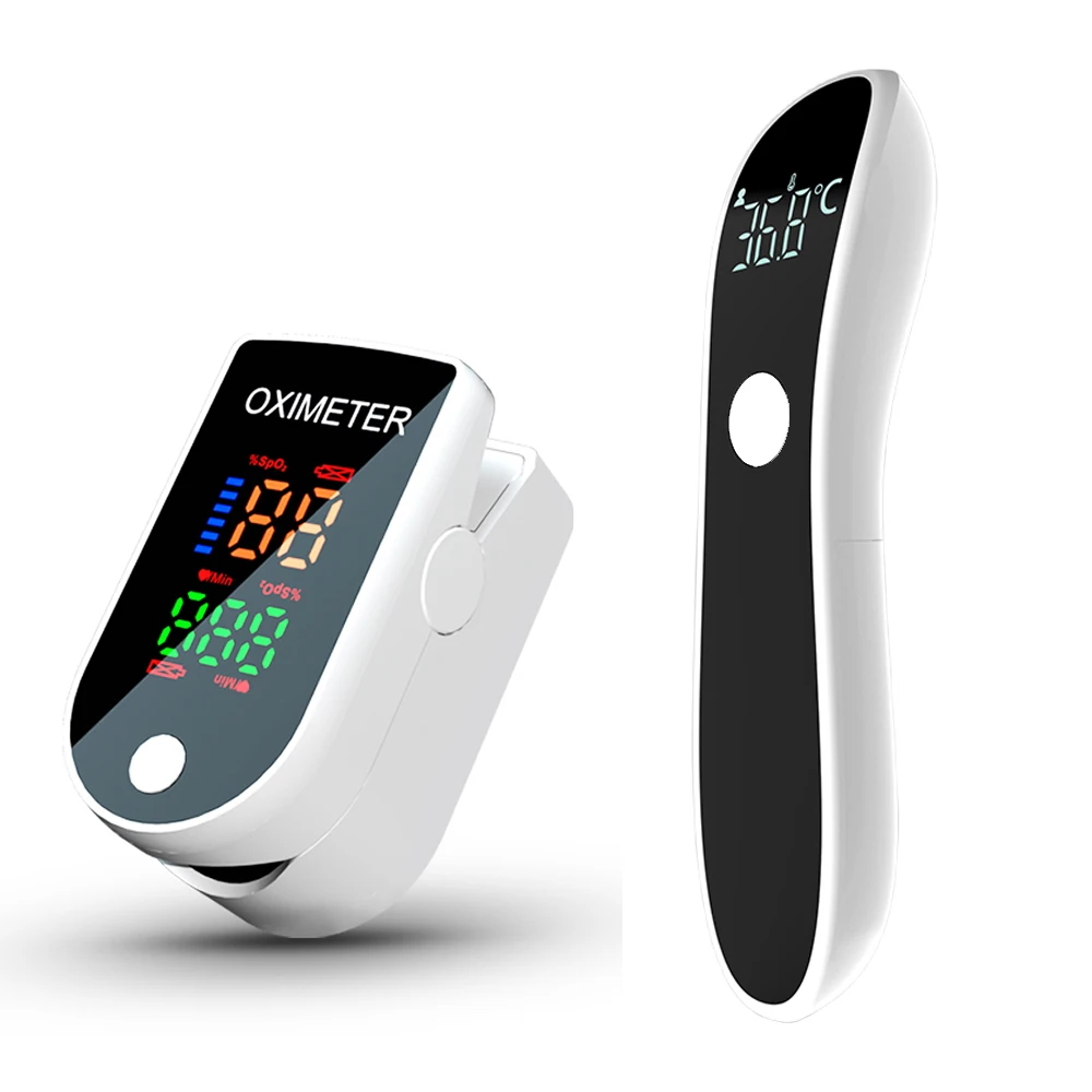 AiQUE Combo Set Forehead Thermometer 1S Fast Reading Infrared Digital Body Fever Baby&Adult Fingertip Oximeter Pulse Blood Oxy