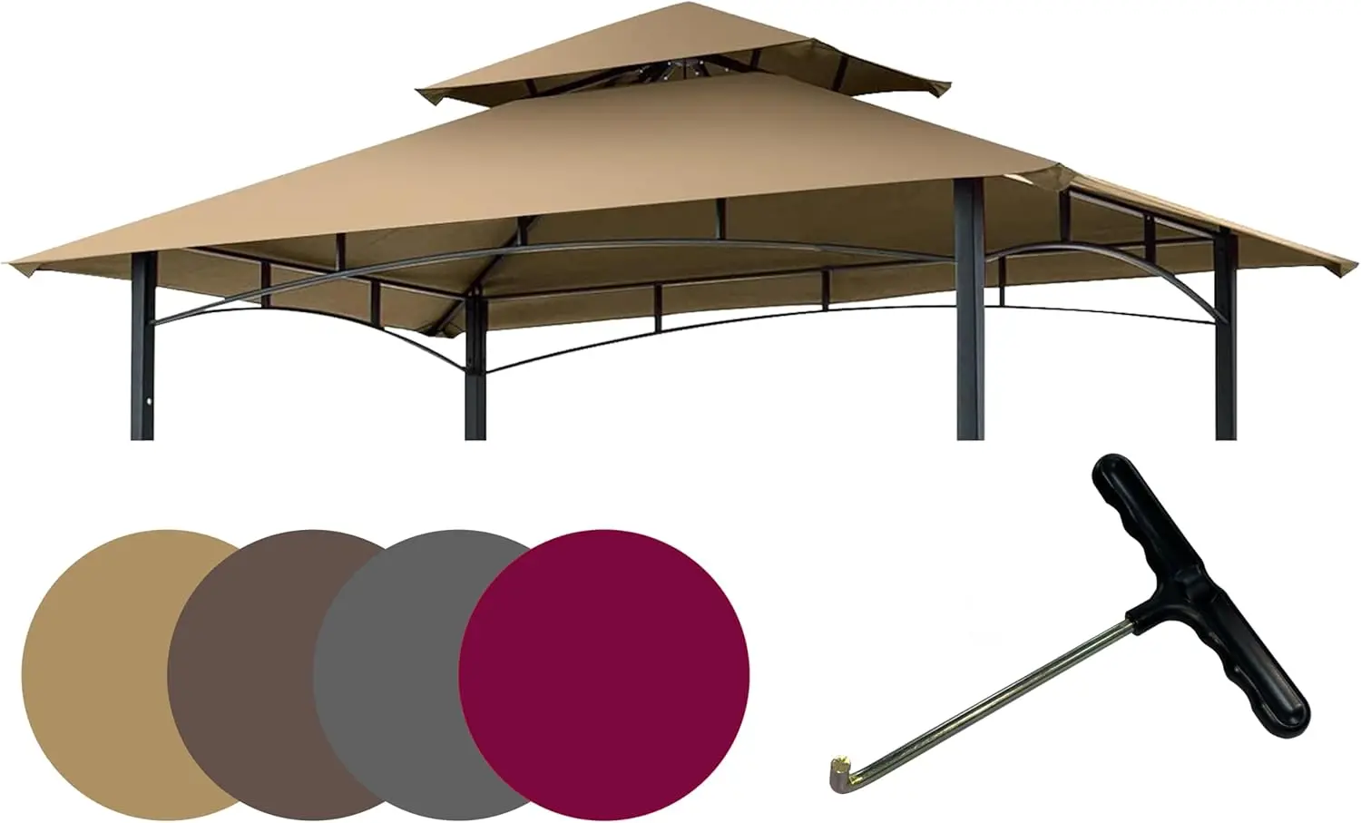 

8'x5' Grill Gazebo Canopy Cover - Waterproof Replacement Top with T-Hook,Khaki