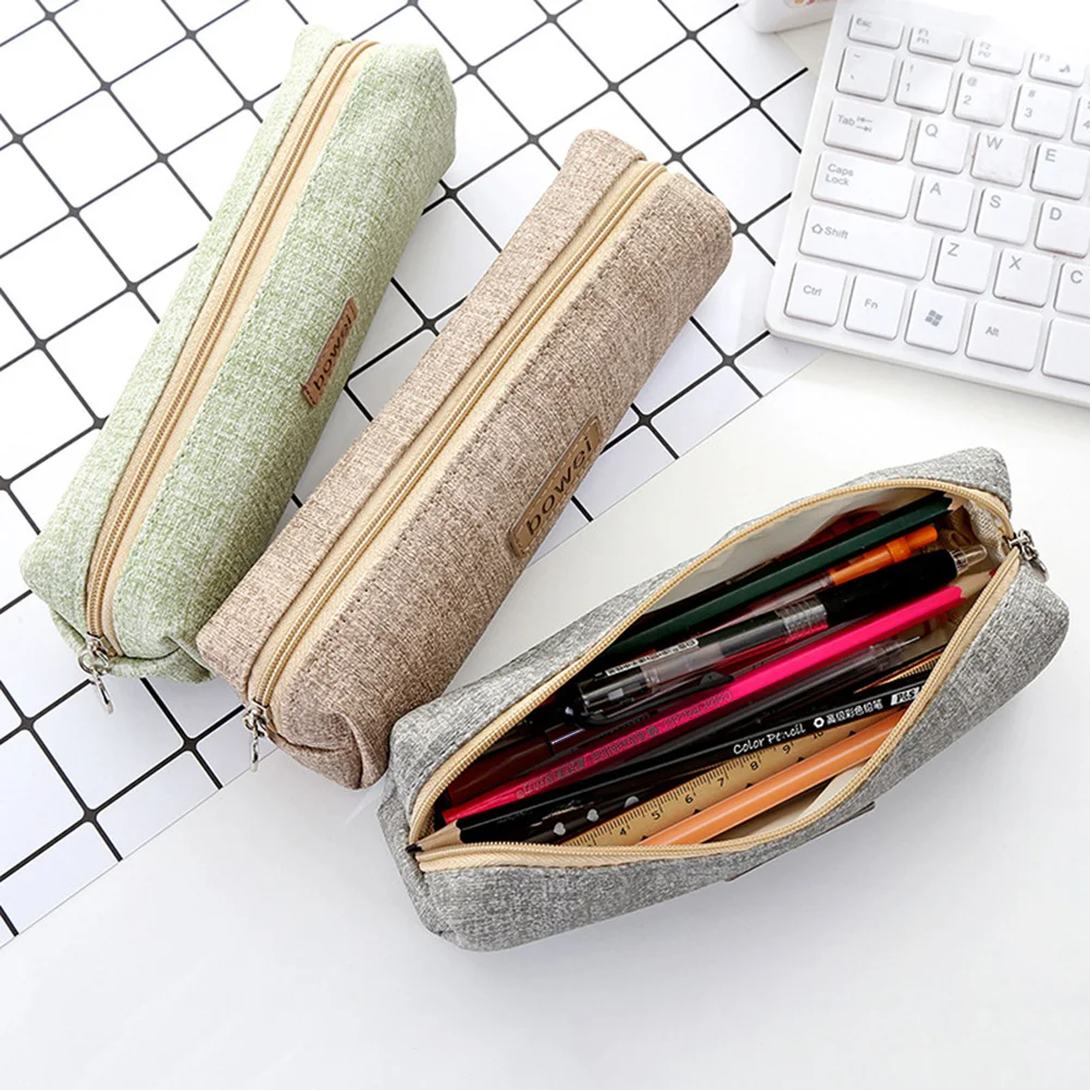 2Pcs Simple and Fashion Pencil Bag Pencil Case Pattern Pen Bags Creative Stationery Students Size (Beige)