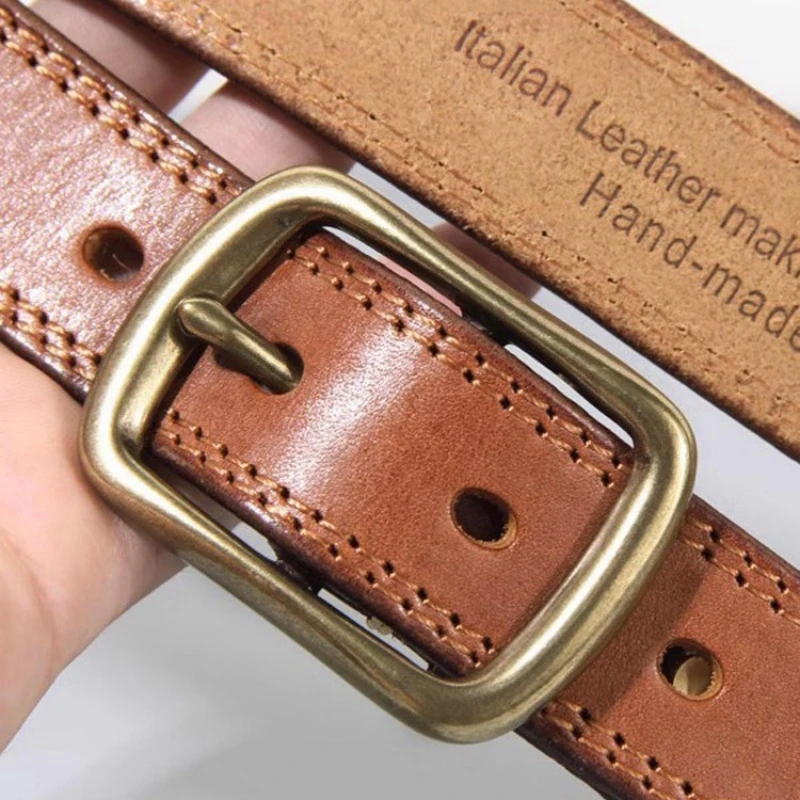 Retro Designer Genuine Leather Women's Belt Pure Copper Button Western Cowboy Style Versatile Jeans Fashion Luxury Women Belt