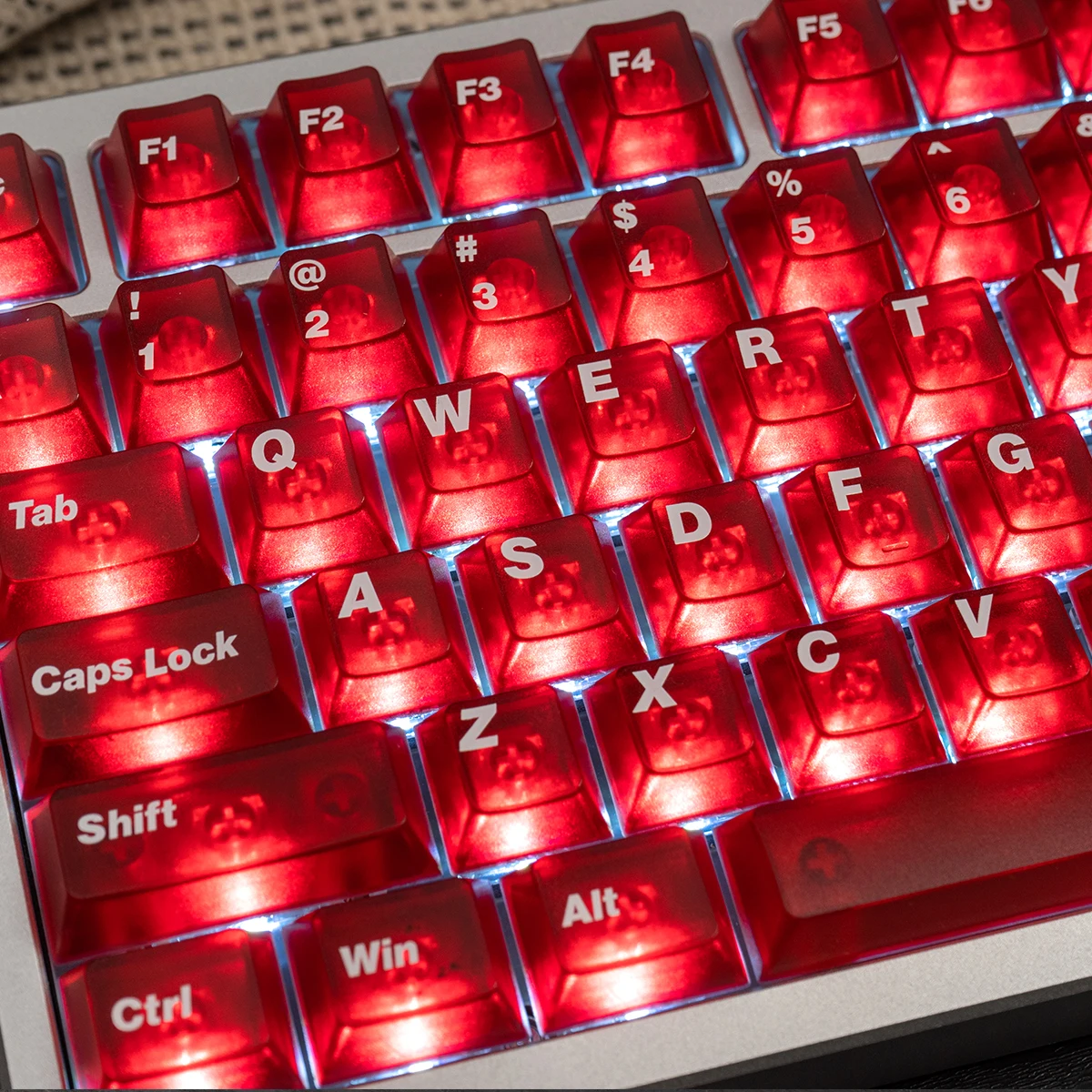 

116 keys Red Big Font Full Transparent PC Keycaps Foggy Crystal Keycaps Sets Cherry Profile For MX Switches Mechanical keyboard