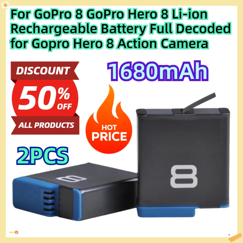 

For GoPro 8 GoPro Hero 8 Li-ion Rechargeable Battery Full Decoded for Gopro Hero 8 Action Camera 2PCS