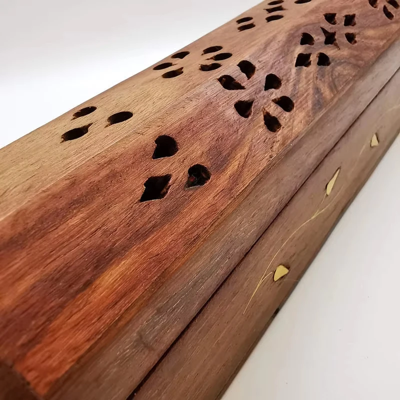 Incense Stick Box Copper Inlaid Soild Wood Incense Burner Household Bathroom Wooden Fragrance Box Incense Holder