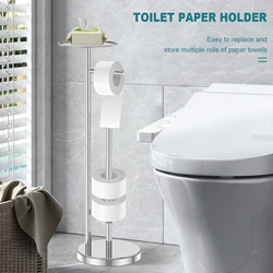 Free Standing Toilet Roll Holders Stainless Steel Toilet Paper Stand with Phone Shelf Bathroom Tissue Rack Organizers Storage