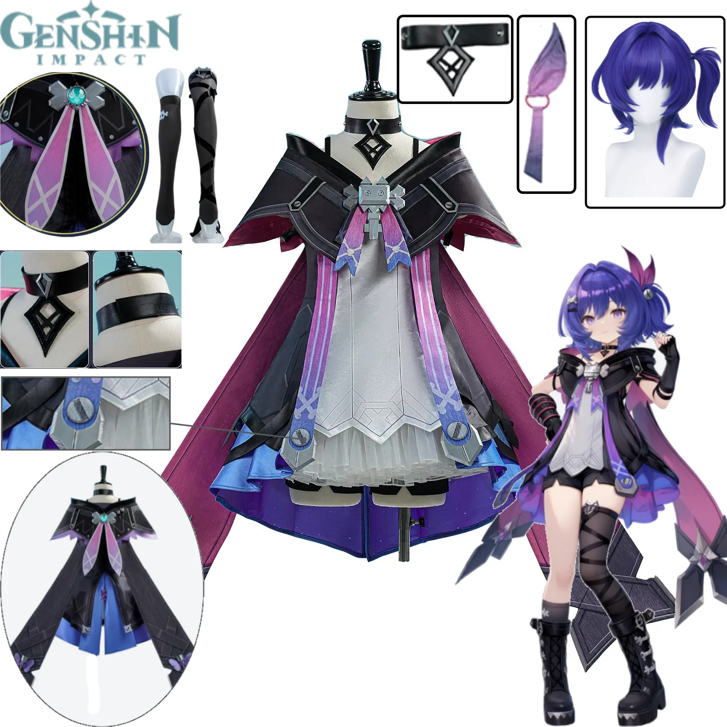 

Prune Cosplay Costume Genshin Impact Prune Dream Return Heart Witch Hunter Outfit Wind Chime Vision Wig for Halloween Suits