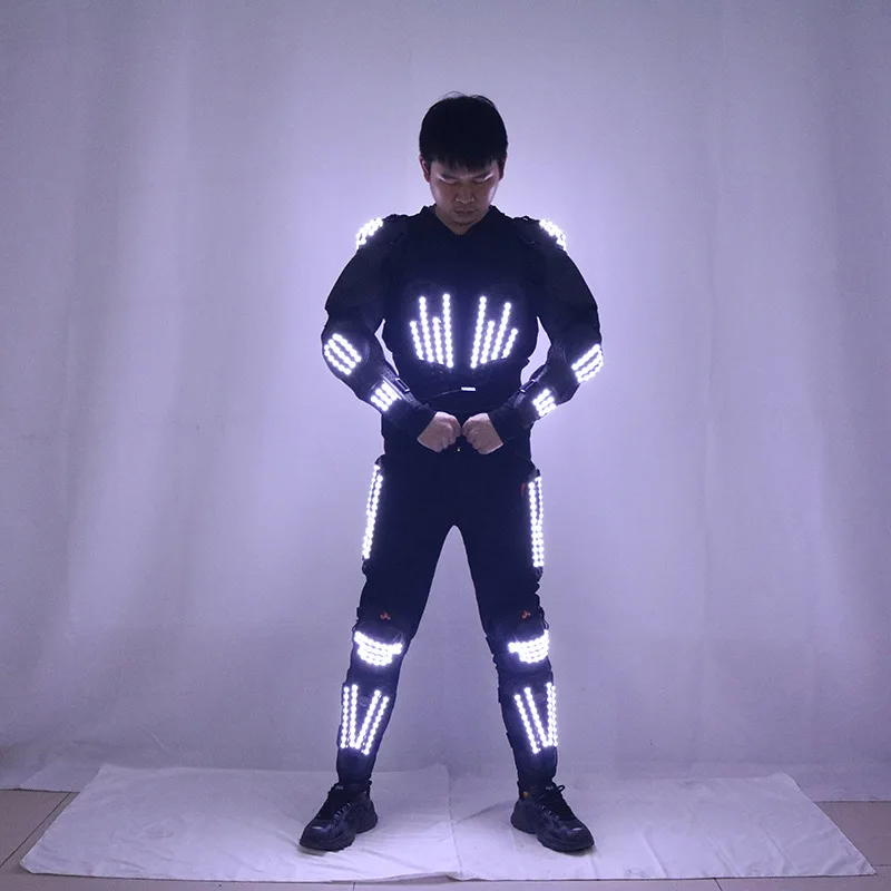 Adult Halloween LED Robot Cosplay Cosutme Men Warrior Party Light up Stage Wear Nightclub DJ Dancer Show Outfit Circus Clothes